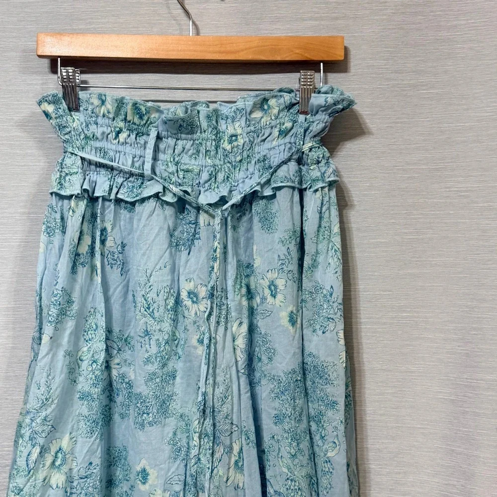Intimately Free People Blue Floral Smocked Wide Leg Gauze Pants Medium